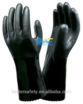 Interlock Cotton Lined Black Sandy PVC Glove, Long Rubber Glove, industrial glove