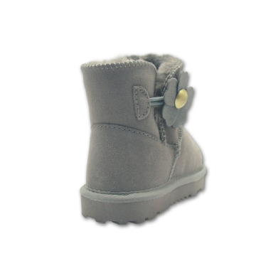 Girls Gray Ankle High Boots With Flower Buttons