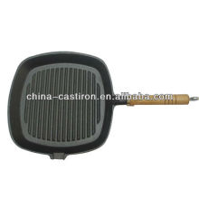 wood handle cast iron grill pan