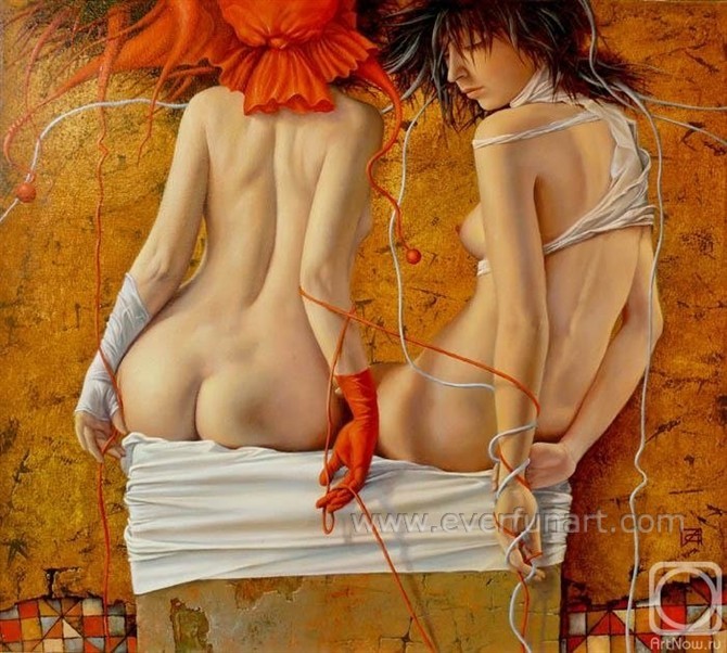 Modern Abstract Man and Women Nude Painting