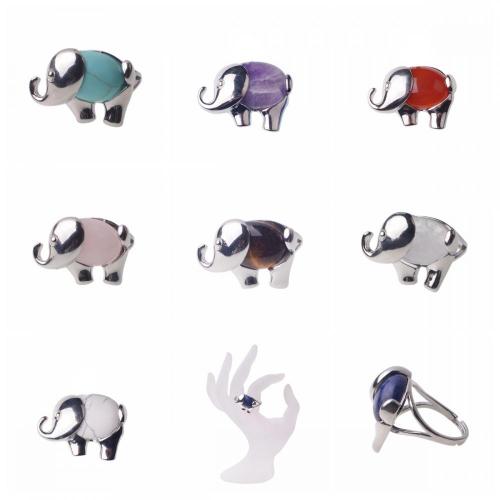 Plated Silver Natural Semi Precious Stone Elephant Rings