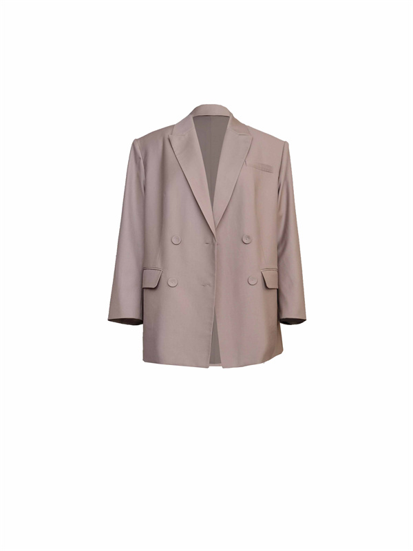 Feather-trimmed Double-breasted Turndown Collar Blazer