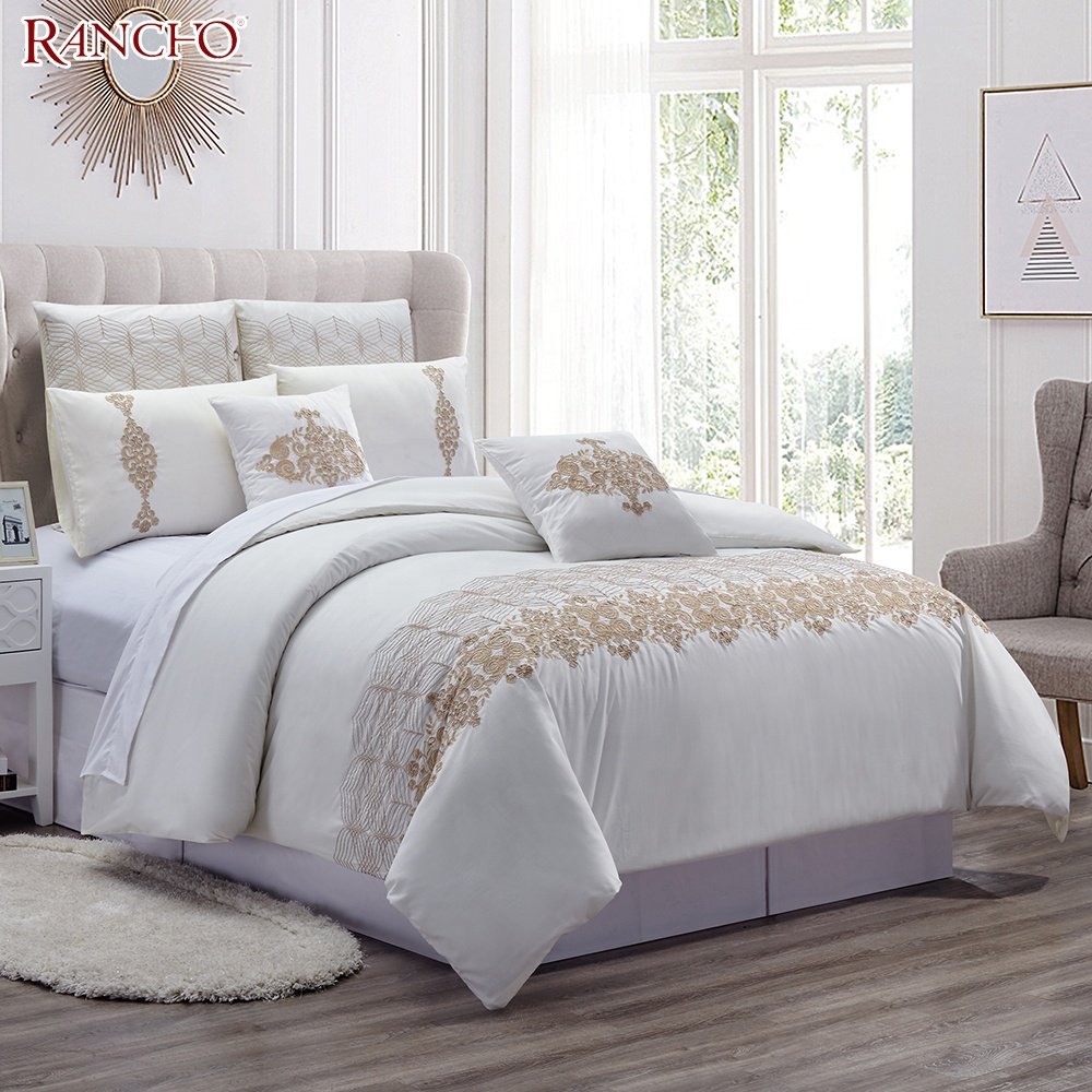 New design 100 % cotton home embroidery winter quilted bed sheet bedding set queen size