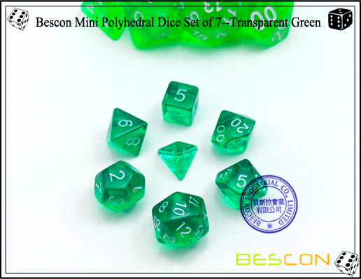 Juego de dados Bescon Mini Polyhedral de 7 - Verde transparente-2 Bescon Mini Polyhedral Dice Set of 7--Transparent Green-2
