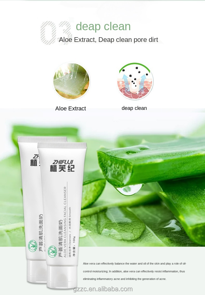 FREE SAMPLE Private label custom logo oem deep cleansing extract natural aloe vera vegan face wash cleaner facial cleanser