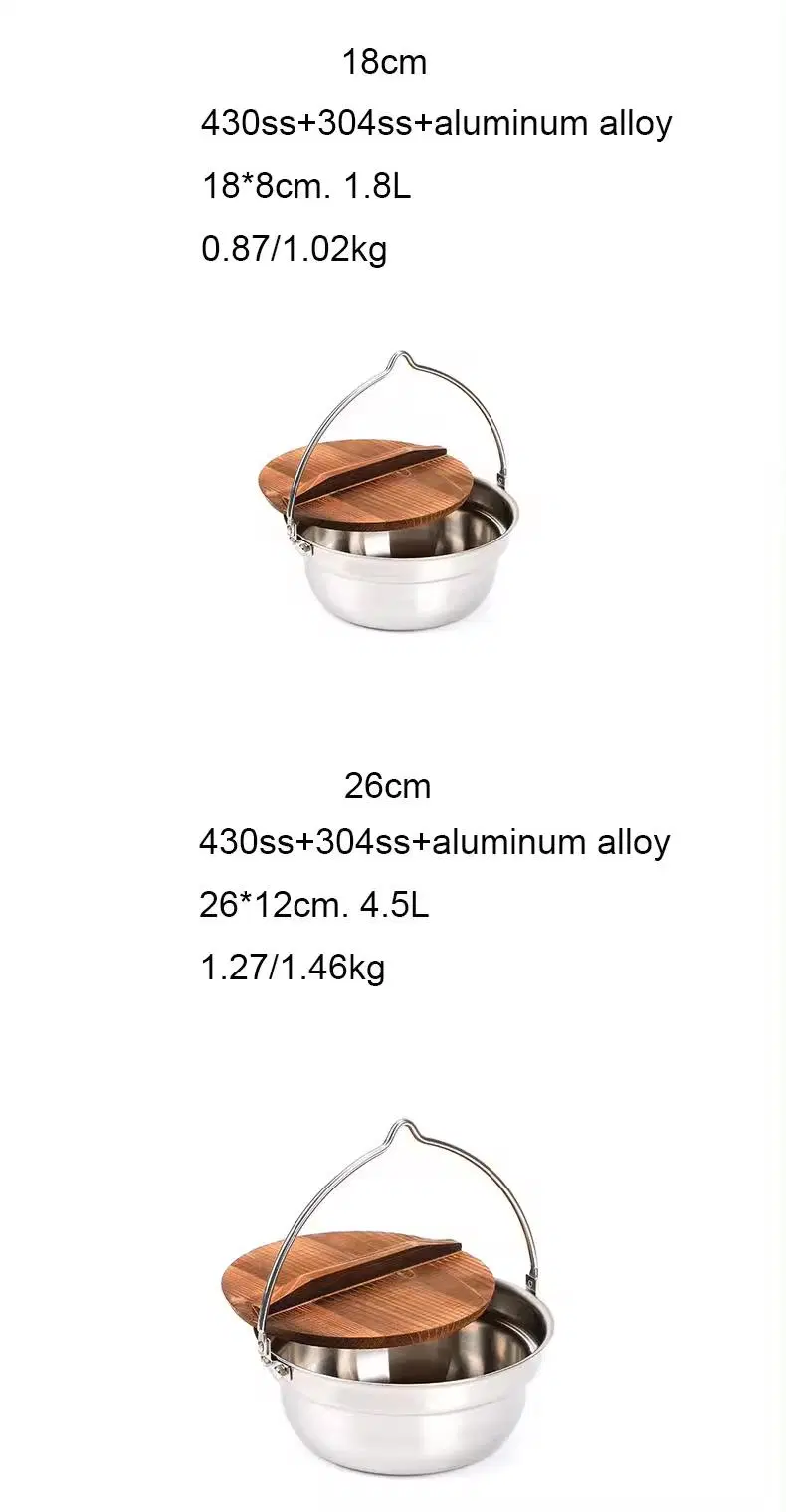 Burning Fire Pot Multi-Function Camping Stainless Steel Cook Pot with Pan Hanging Handle