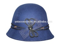 Ladies navy color cloche hat, 100% wool felt hat, elegant Christmas hat with bow decoration