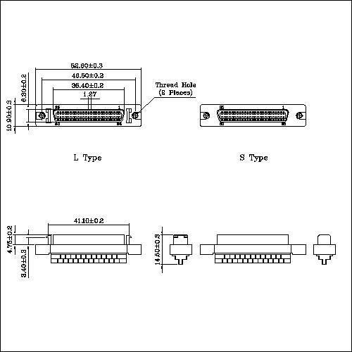 1.27mm Series 50P Cable Receptacle Connector Solder Molded Ribbon Type HPCNS-50FL33