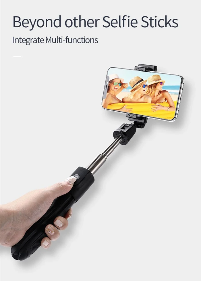 Stainless Steel Tubes 245 Degrees Swivel Mirror Bluetooth Selfie Stick with Tripod Stand