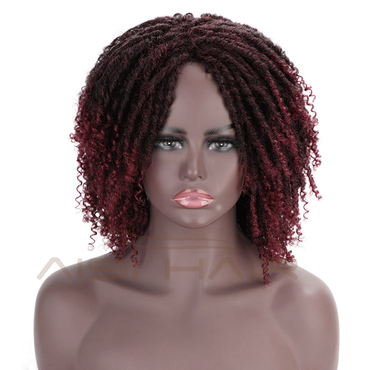 Aisi Hair Ombre Black Bug 14 Inch Wig Crochet Braids Wigs Soft Dreadlocks Hair High Temperature Fiber Short Wigs