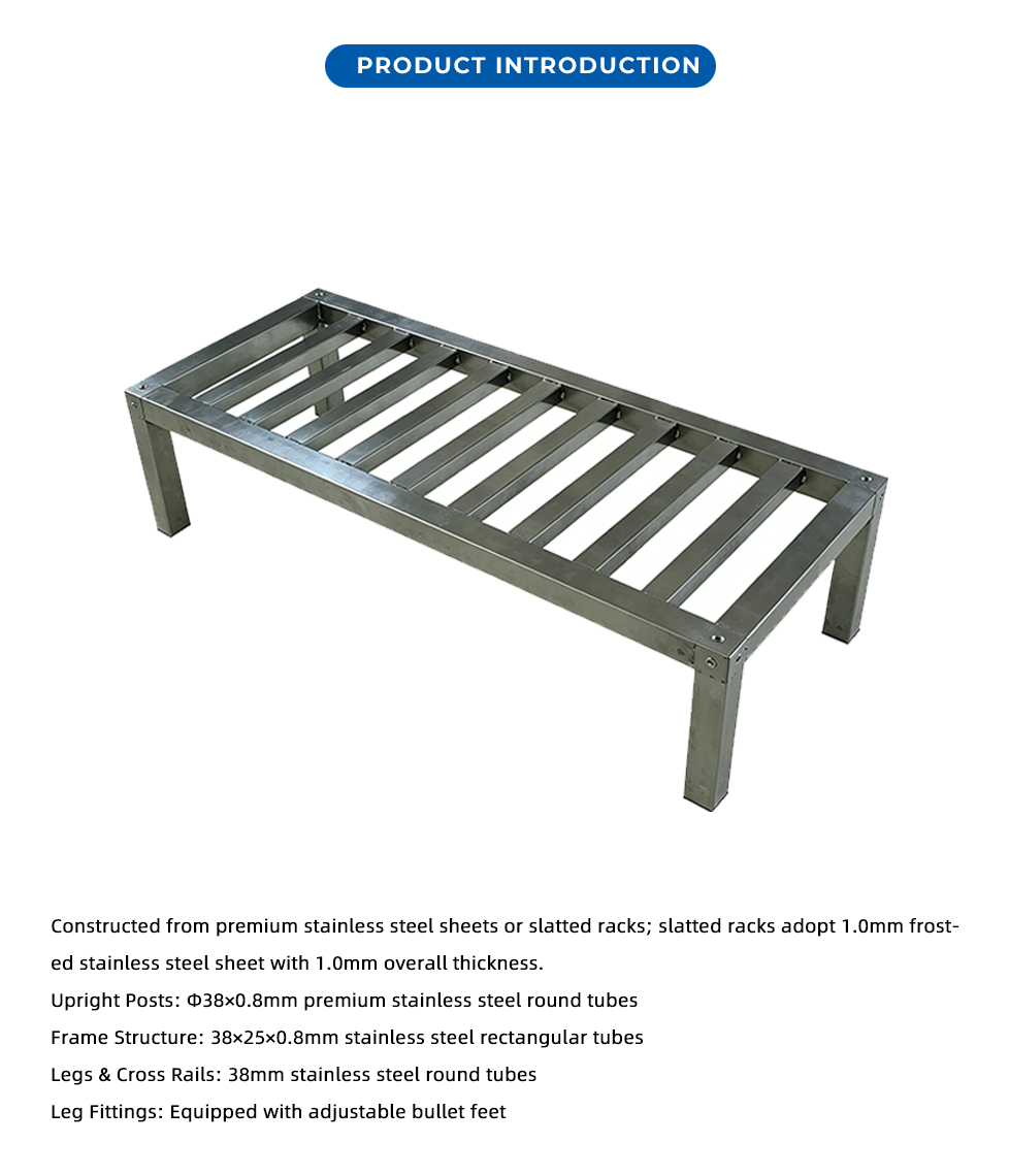 حامل تخزين شرائحي من الفولاذ المقاوم للصدأ ذو طبقة واحدة X Single Tier Slatted Stainless Steel Storage Stand X