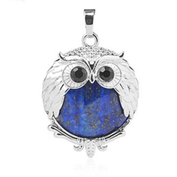 Lapis Lazuli 24mm Beads Silver Owl Pendant