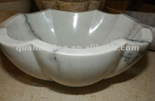 White Marble Wash Basin (Flower Design Trough Sink)