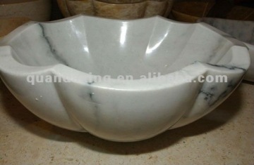 White Marble Wash Basin (Flower Design Trough Sink)