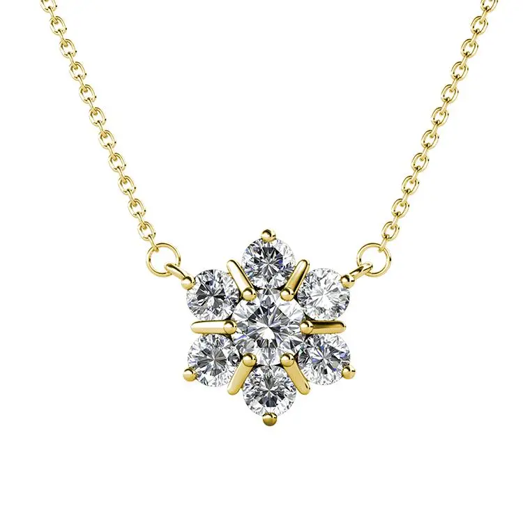 18K Gold Plated Flower Star Pendant Necklace with Crsytals