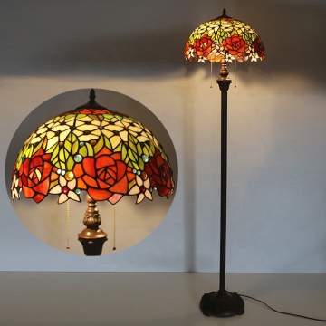 LongHuiJing 16 Inch Tiffany Floor Lamp with Stained Blooming Rose Pattern