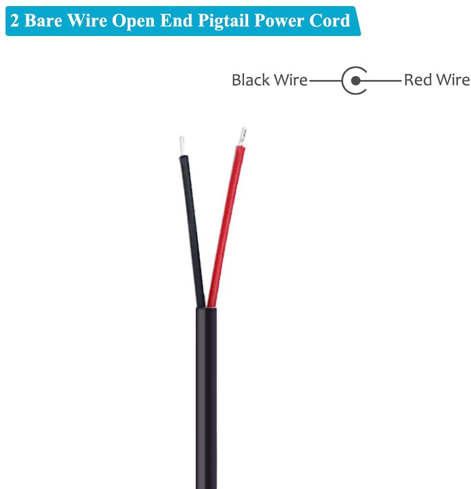 5.5mm x 2.5mm 90 Degree Right Angle DC Power Male Plug Jack to Bare Wire Open End Pigtail Power Cable Cord for DC Power Supply C