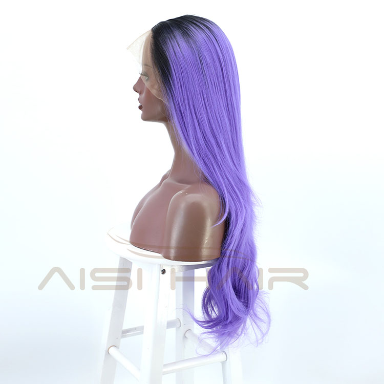 Aisi Hair New Design Top Quality Party Long Body Wave Ombre Purple Lace Frontal Synthetic Hair For Black Women Lace Front Wig
