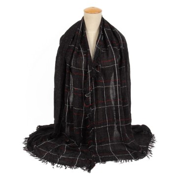 Korean Fashion Ladies Blended Warm Plaid Fringed Scarves 15031