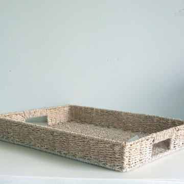 Gray craft woven rectangular tray