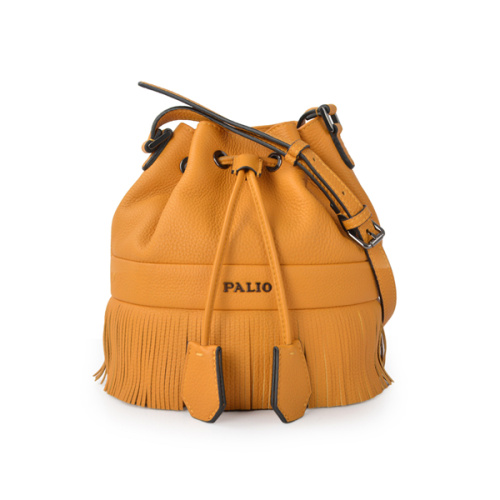 Casual Affair Drawstring Medium Fringe Bucket Bag Camel