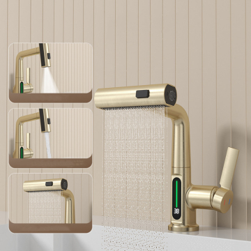 Chrome Smart Digital Display Pull-Out Kitchen Faucet