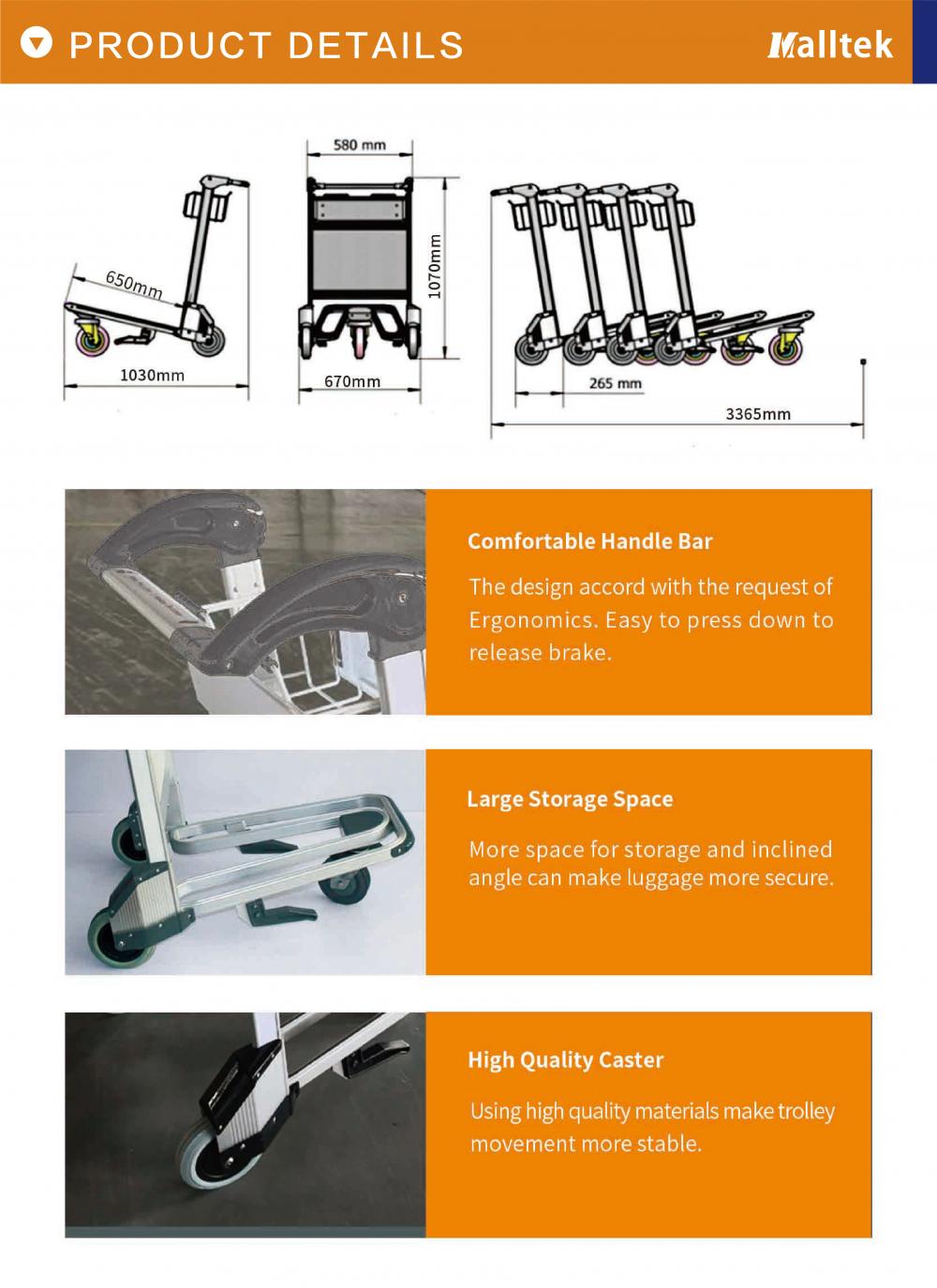 Portable Handbrake Passenger Airport Baggage Trolley