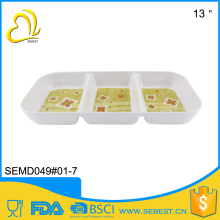 Eco-Friendly 3 compartments square plastic dessert trays