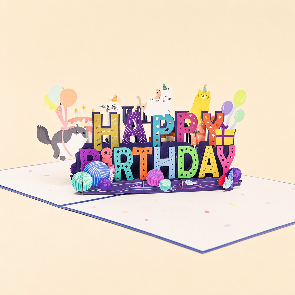 słodka kartka urodzinowa z kotem cute cat birthday card