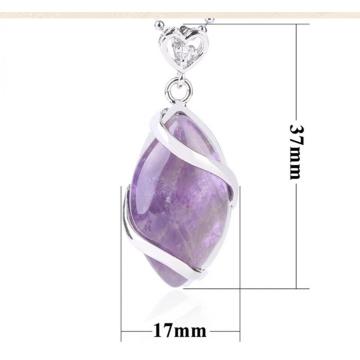 Silver Wrapped Oval Gemstone Pendant Necklace for women