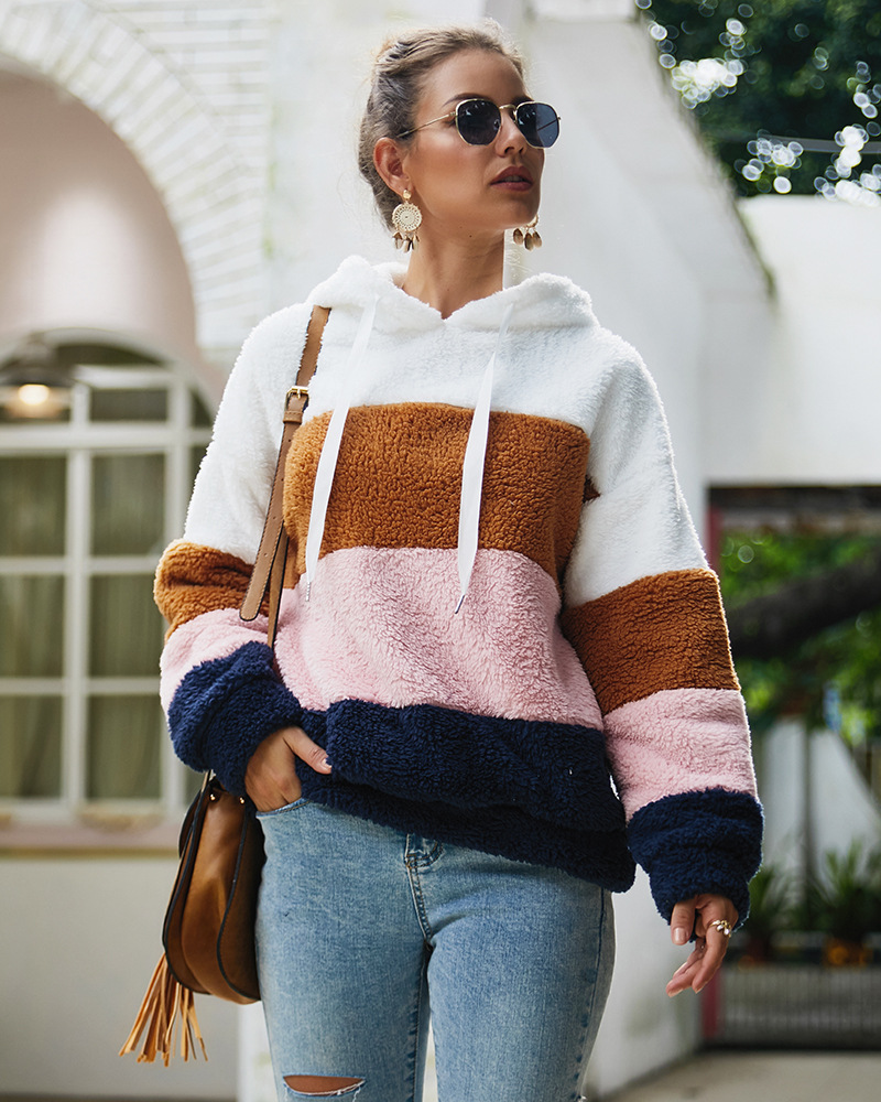 Original design autumn/winter 2019 Patchwork wool hoodie tops casual plus size loose women sweater