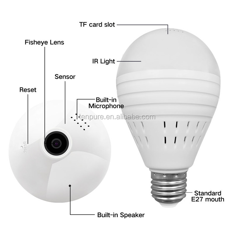 WIFI Light Bulb Camera CCTV Hidden Camera Night Light Bulbs 360 degree Motion Sensor Wireless IP 960P Light Bulb Nanny Cam