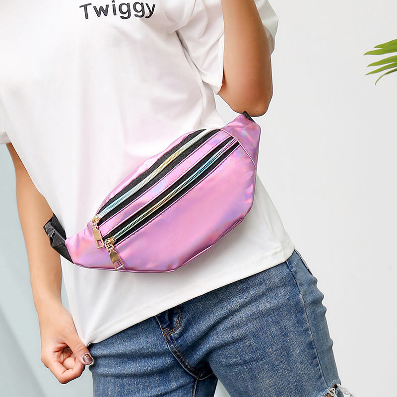 2020 New Style Customized Holographic Pink Silver Women Belt Bag Ladies Waist Pouch