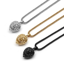 Sophisticated 18K Real Gold Plating Punk Lion Head Pendant Necklace