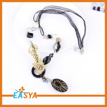 Leather Chain Rope Gold Flower Pendant Necklace