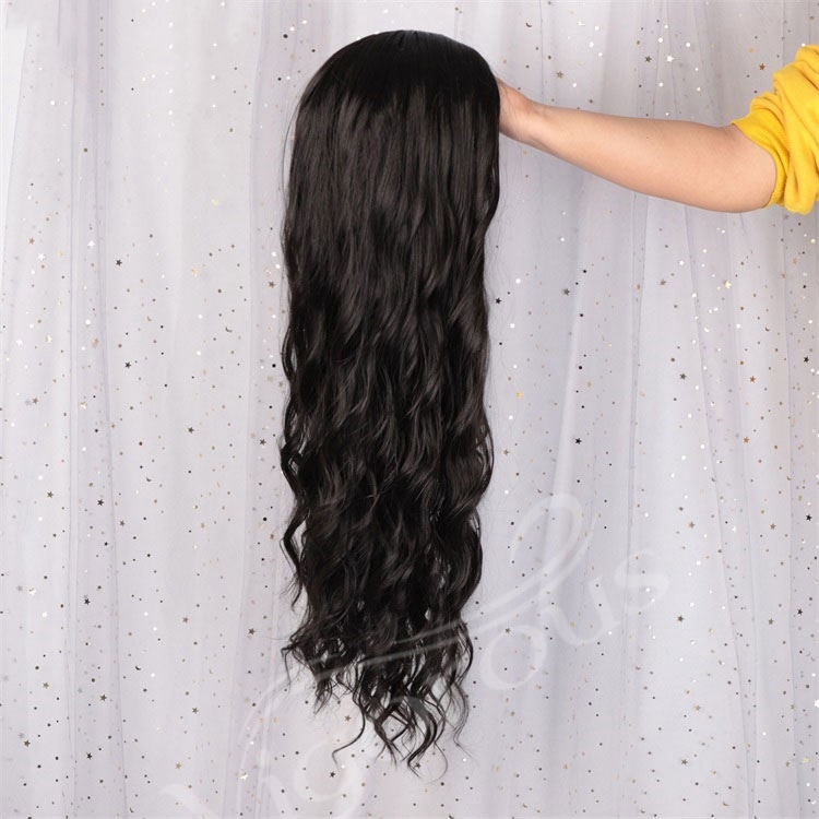 Vigorous Daily Use Women hair Long Wavy Middle Part Synthetic Black For Black Women Heat Resistant Fiber Wigs Wholesale