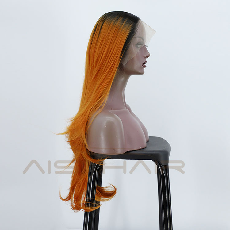 Aisi Hair Wholesale Vendor Body Wave Curly Long Wavy Ombre Orange Lace Frontal Synthetic Hair For Black Women Lace Front Wig