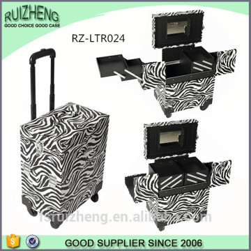 Lady leather travel trolley beauty makeup case