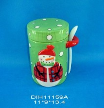 Hand-Painted Ceramic Snowman Sugar Jar with Spoon