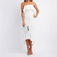 Elegant Ruffle-Trim Strapless Maxi Dress Career Apparel Women Dress 2017