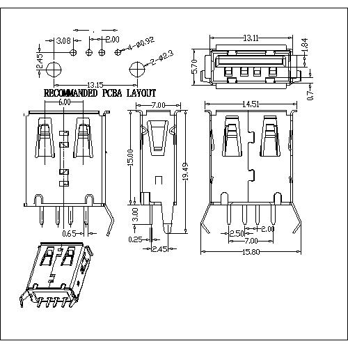 UAFS01 1-USB A Type Receptacle Straight DIP