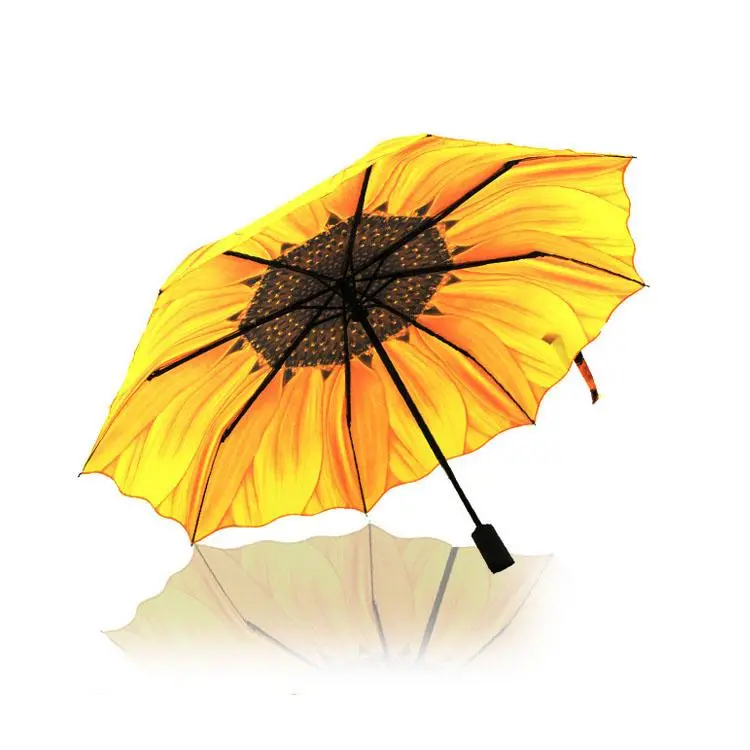 Auto Open and Close 3 Foldable 190t Pongee Irregular Sunflower Umbrella