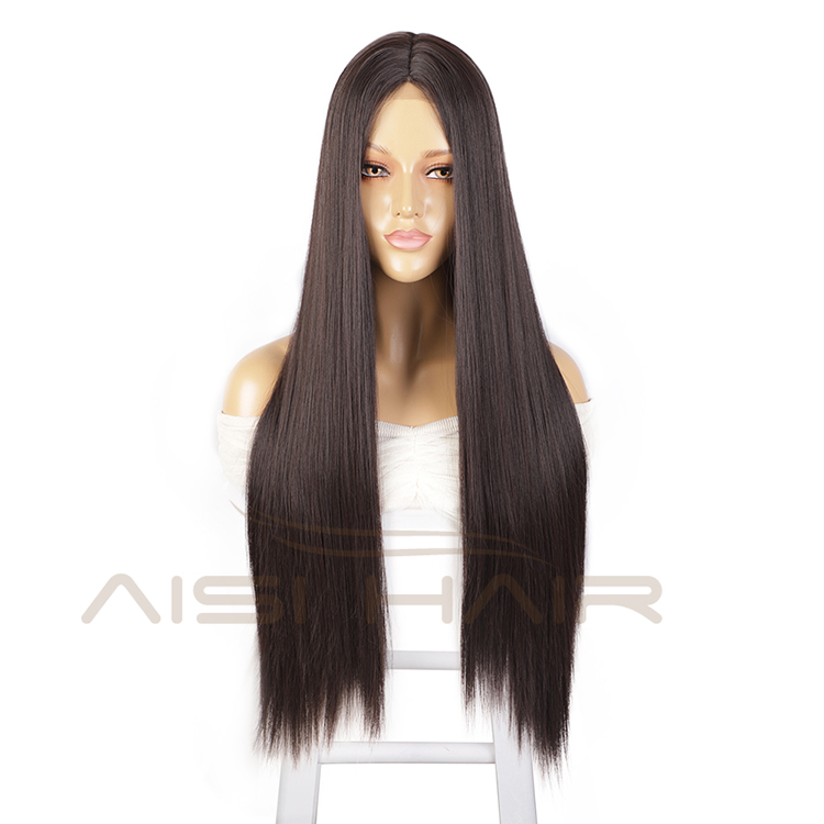 Aisi Hair 30 Inch Long Silky Straight Brown Wig Middle Part Swiss Lace Wigs Synthetic Lace Front Hair Wigs For Black Women