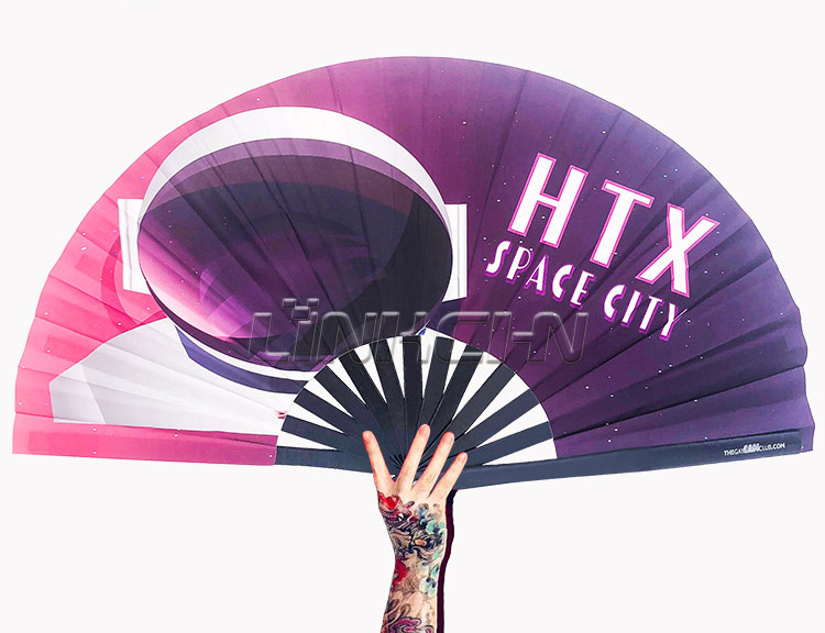 Personalized large bamboo fabric hand fan for gifts