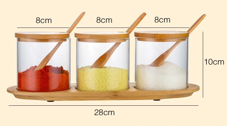 Round Shape Glass Glass Food Storage Jar with Bamboo Cover Lid