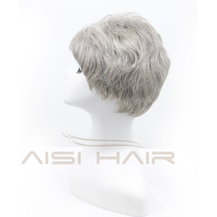 Aisi Hair Machine Made Piece Curly  Unprocessed Brazilian Short Pixie Cut Gray Wig Human Hair