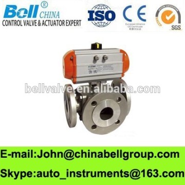 Three Way Pneumatic Ball Valve / Stainless Steel 3 Way Ball Valve