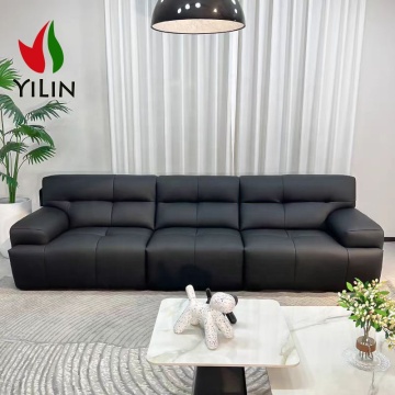 Big Black Cow Leather Sectional Sofa Set
