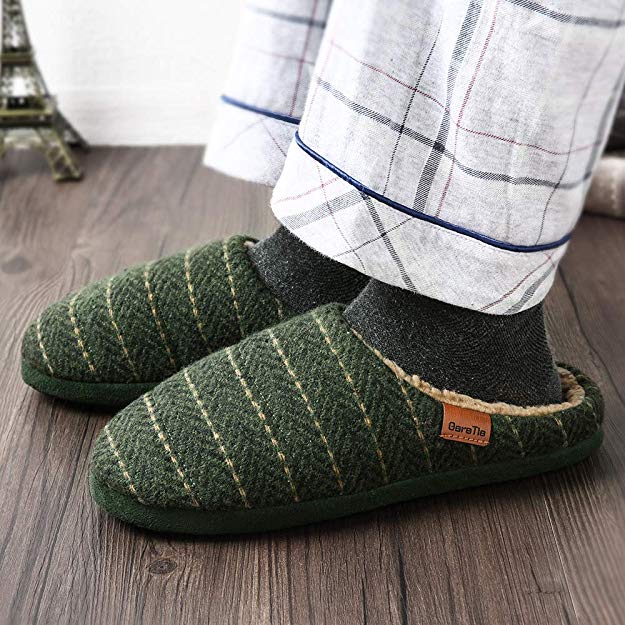 Men's Cozy Memory Foam Slippers with Fluffy Slip-on Clog Winter House Shoes Anti-Skid Sole