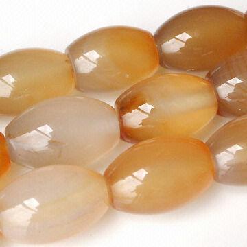 Light carnelian barrel-shaped semiprecious agate gemstone, bead strand, 40cm/strand